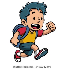 vector of little boy going to school carrying a bag with a laughing and happy expression