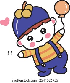 Vector de niño pequeño sosteniendo globos felizmente