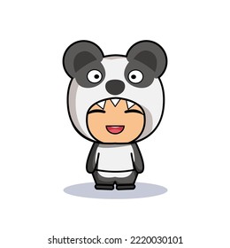 vector little boy in panda costume looks cheerful