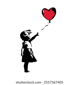 Vector of Little Boy Reaching for Red Balloon