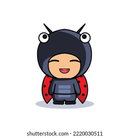 vector little boy in red beetle costume looks cheerful