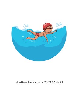 vector of little boy swimming, isolated in white background