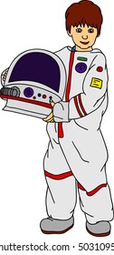 vector - little boy as a traveler in space