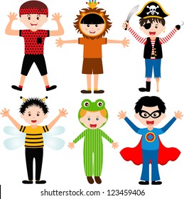 Vector of Little Boys, man, Kids, Male theme wearing costumes. A set of cute and colorful icon collection isolated on white background