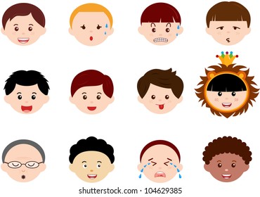 Vector of Little Boys, man men, Kids, male theme with different ethnics. A set of cute and colorful icon collection isolated on white background
