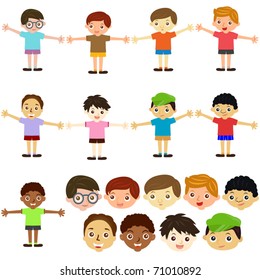 Vector of Little Boys, man men, Kids, male theme. A set of cute and colorful icon collection isolated on white background