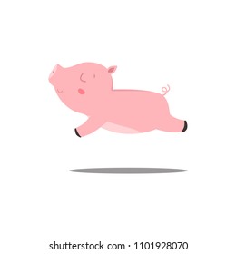 Vector little cartoon pigs jumping. Illustrations of cute piggys. Hand drawn style piglet illustration for card, posters, invitations, children room, decoration
