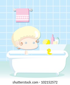 Vector of a little child having a bath