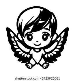 Vector little cute angle girl with the wings

