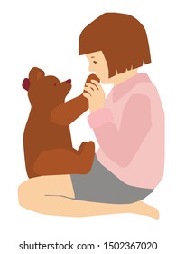 vector little cute girl with teddy bear illustration