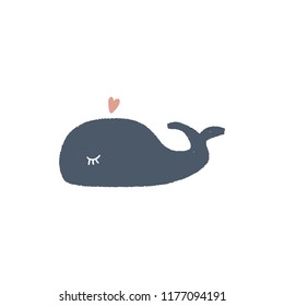 Vector little cute whale. Scandinavian style illustration. Cute nursery poster