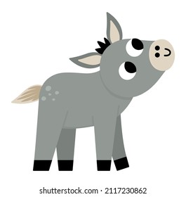 Icono de burro vectorial. Cuta ilustración de caricatura para los niños. Bebé de granja aislado con fondo blanco. Colorida imagen plana de ganado para niños
