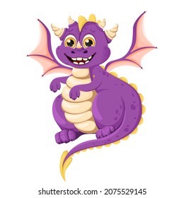Vector little dragon with wings and horns isolated on white background. Funny fantasy characters isolated on white background. Vector cartoon colorful icons.
