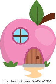 Casa anã vetor em forma de maçã. Pequeno clipart de casa do Gnome. Ilustração da casa de campo da floresta da fantasia ou da floresta. Ícone de moradia de conto de fadas mágico isolado no fundo branco
