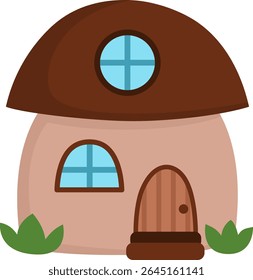 Vector little dwarf house shaped as mushroom. Tiny gnome home clipart. Fantasy forest or woodland cottage illustration. Magic fairytale dwelling icon isolated on white background
