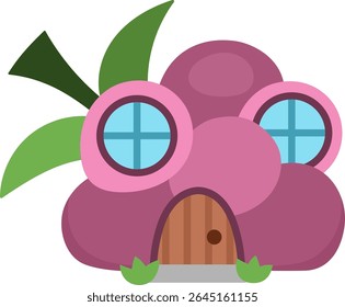Vector little dwarf house shaped as raspberry. Tiny gnome home clipart. Fantasy forest or woodland cottage illustration. Magic fairytale dwelling icon isolated on white background
