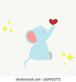 Vector of a little elephant with a heart and stars
