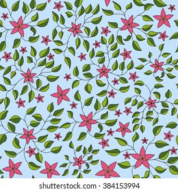 Vector little flowers with leaves pattern colorful