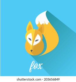 vector  little fox. fox flat icon vector illustration on blue with shadow