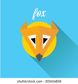 vector  little fox. fox flat icon vector illustration on blue with shadow