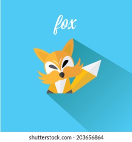 vector  little fox. fox flat icon vector illustration on blue with shadow