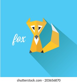 vector  little fox. fox flat icon vector illustration on blue with shadow