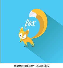 vector  little fox. fox flat icon vector illustration on blue with shadow
