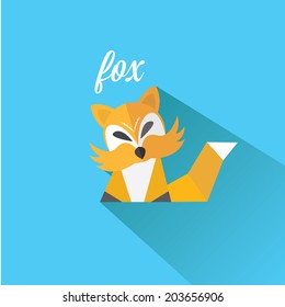 vector  little fox. fox flat icon vector illustration on blue with shadow