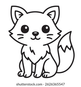 Vector little fox. Simple drawing, black contour. Isolated on white background background.
