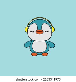 vector little funny penguin with headphone