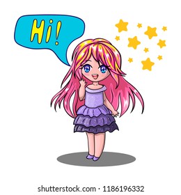 Vector little girl in cartoon anime style