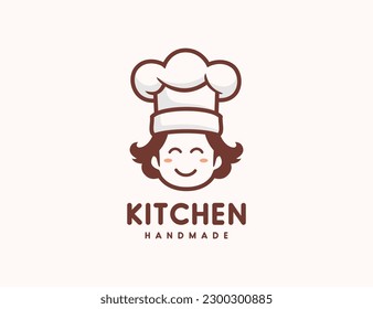 Vector little girl chef mascot logo design illustration