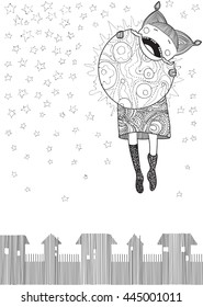  vector little girl eat cookies moon