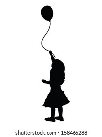 vector of a little girl holding a balloon