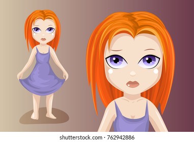 Vector little girl with red hair.