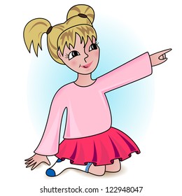 Vector little girl  - sitting and pointing at something