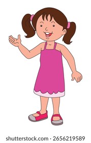 Vector little girl smiling is pointing