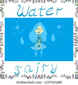 Vector little girls. Pictures in blue, white and neutral colors. Seamless with cute little fairy.