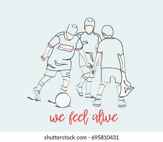 Vector of little kids playing soccer and exercising. Children moving, feeling alive and having fun.