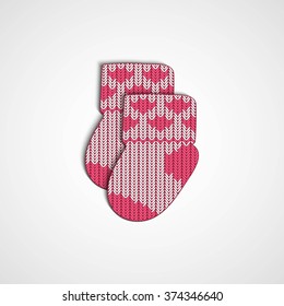 Vector little knitting  socks icon. Children theme background. Baby shower invitation card template. Sign for  postcard, banner, web design. Woolen cloth illustration.