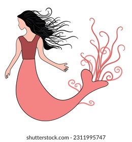Vector little mermaid simple flat silhouette