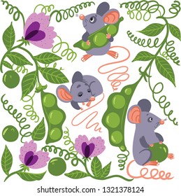 Vector little mice and peas