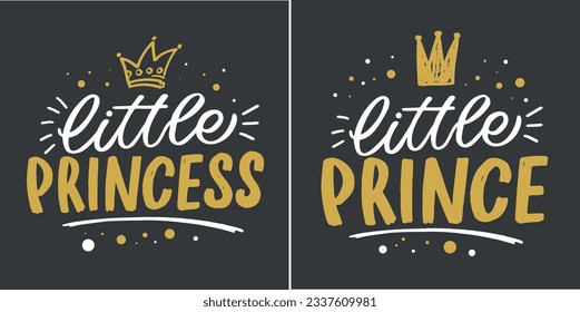 Vektorgrafik von Little Princess Prince Text für Mädchen Jungen Kleidung. T-Shirt Design, Karte, Banner Vorlage. Girl-Boy-Kalligrafie-Hintergrund. Little Girl Boy schreibt Typografie. Babydusche