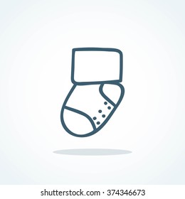 Vector little socks icon. Children theme background. Baby shower invitation card template. Sign for  postcard, banner, web design. Outline llustration