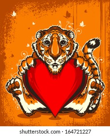 Vector Little tiger with heart