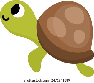 Vector little tortoise icon. Under the sea illustration with cute funny ocean animal. Cartoon underwater, mermaid or marine baby turtle clipart for children isolated on white background
