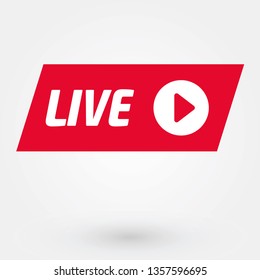 Vector Live Stream, Live Icon Flat Style with Play Button Isolated on Transparent Background for Blog, Player, Broadcast, Website, Online Radio, Media Labels, Logo. Live Stream Banner. - Vector