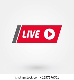 Vector Live Stream, Live Icon Flat Style with Play Button Isolated on Transparent Background for Blog, Player, Broadcast, Website, Online Radio, Media Labels, Logo. Live Stream Banner. - Vector