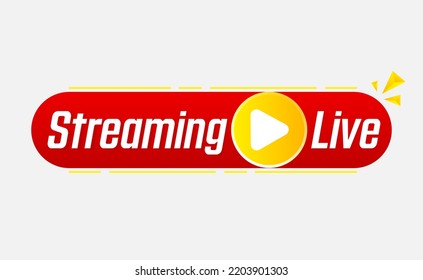 Vector live stream icon flat style with play button isolated on transparent background for blog, player, broadcast, website, online radio, media labels, logo. Live stream banner