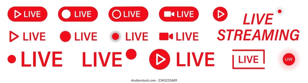 Vector live streaming icons. Online video on air signs.